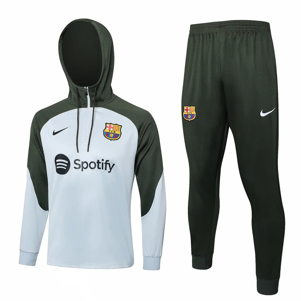 Barcelona White and Olive Green Tracksuit