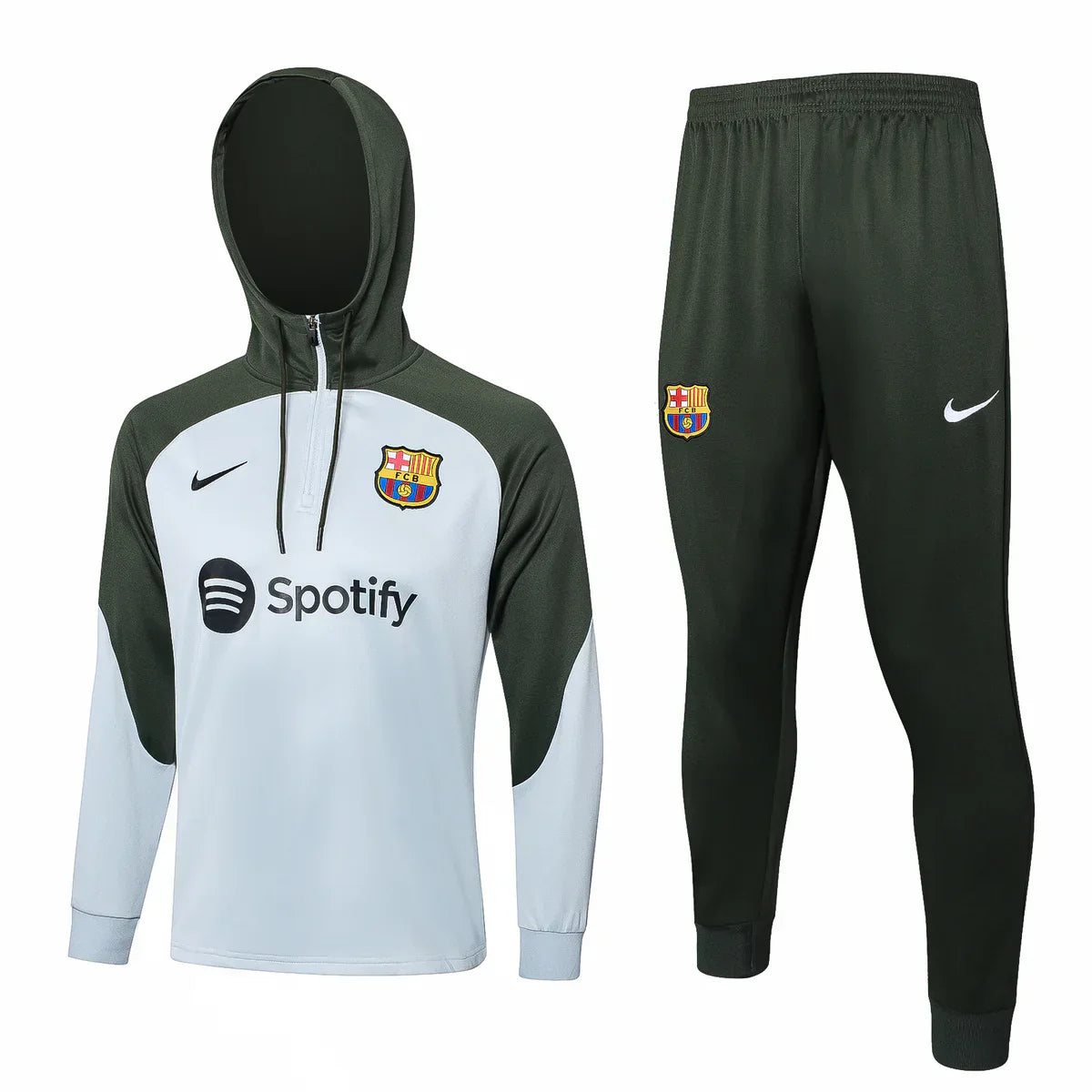 Barcelona White and Olive Green Tracksuit